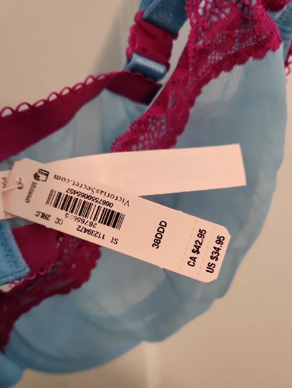 Victoria's Secret Light Blue Bra with Magenta Lace Trim - Picture 3 of 6
